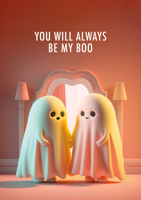 Express your love this with this adorable card featuring two cute ghosts and a sweet pun! 