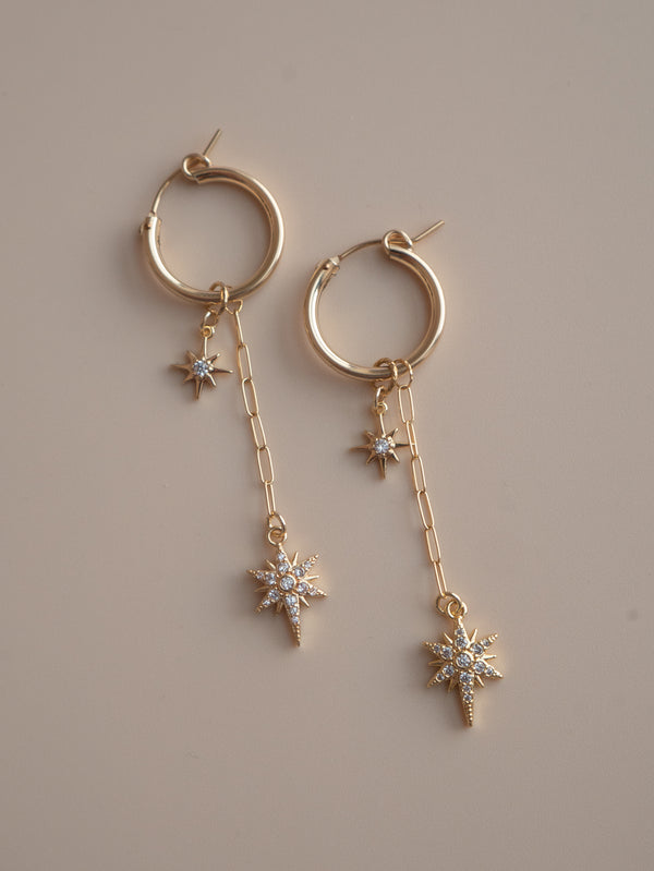 Gold-filled star drop hoops 