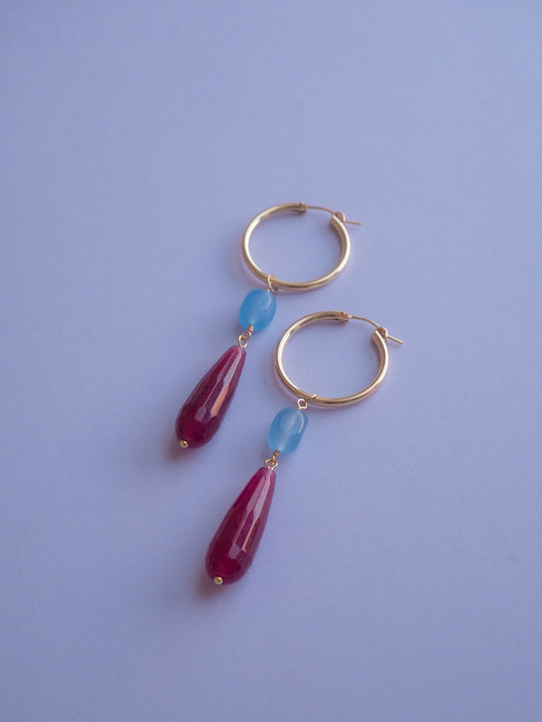 Gold-filled hoop gemstone beaded earrings