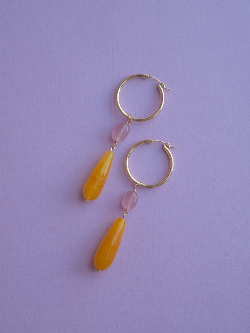 Gold-filled hoop gemstone beaded earrings 