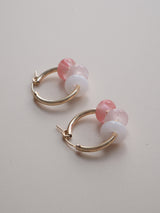 Gold-filled hoops strawberry quartz, rose quartz and lab opal doughnut gemstones