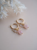 14k gold-filled beaded hoop earrings - rose quartz