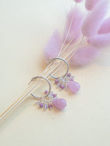 925 sterling silver lilac purple beaded hoop earrings