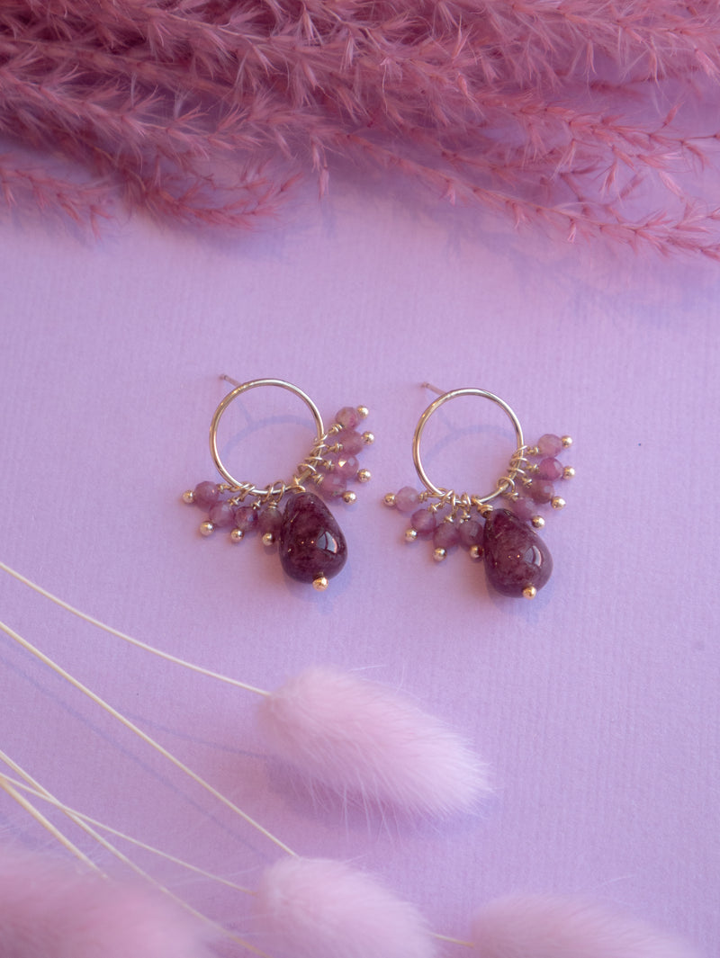Confetti studs - gold-filled beaded circle earrings - merlot