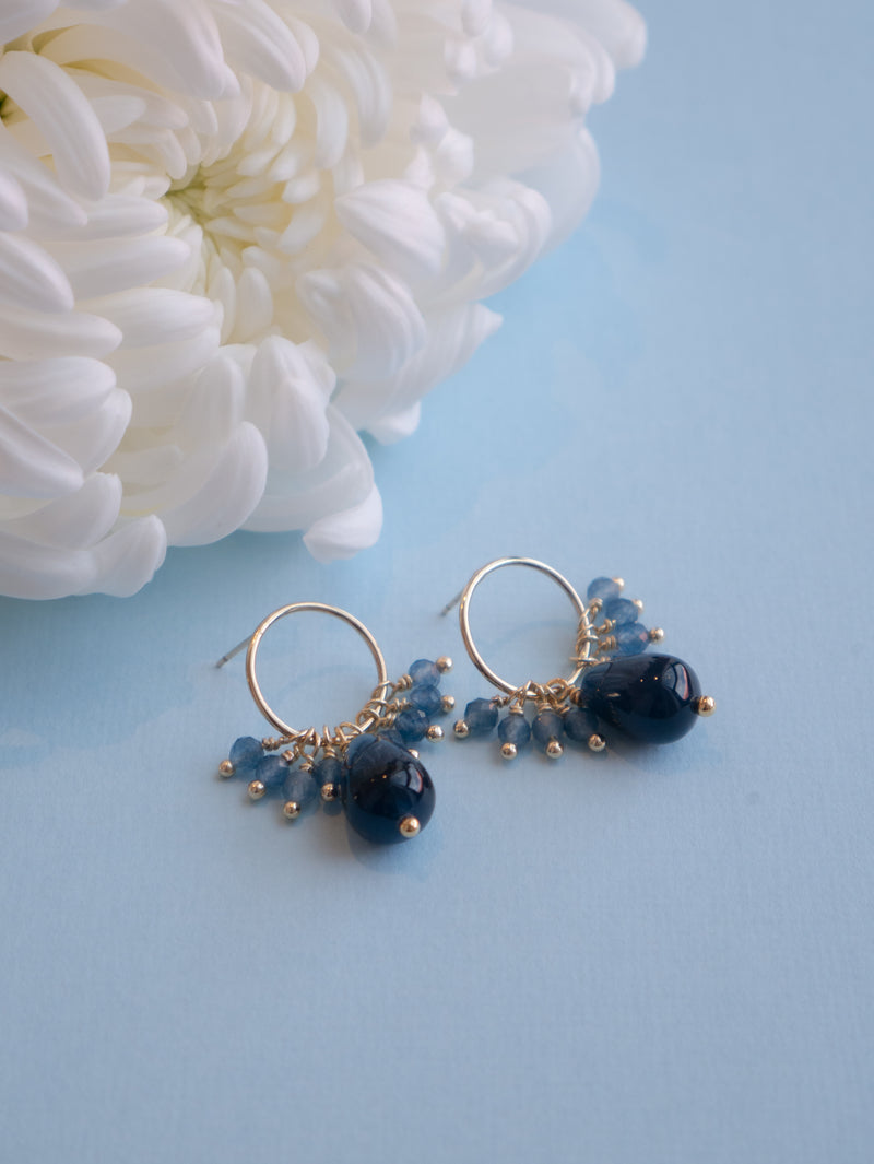 Confetti studs - gold-filled beaded circle earrings - navy