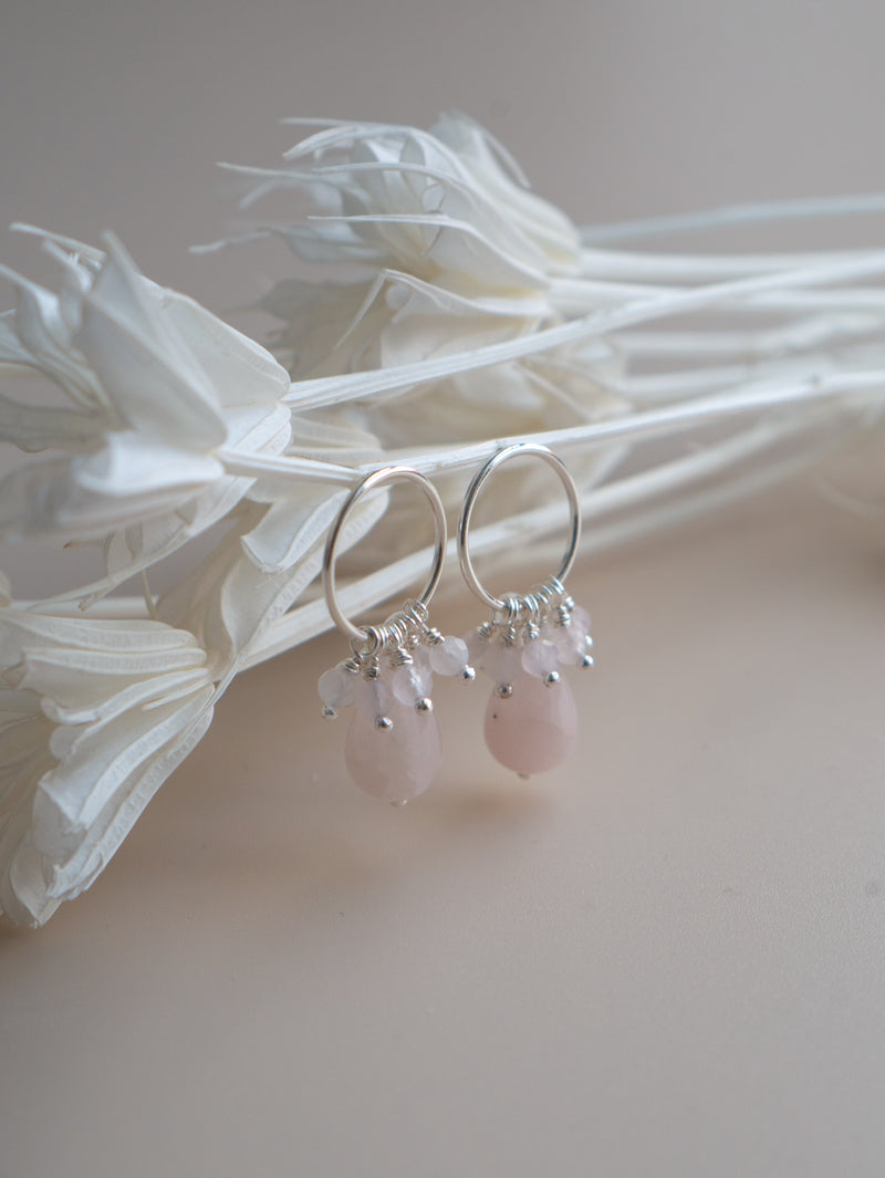 Confetti studs - 925 sterling silver beaded circle earrings - rose