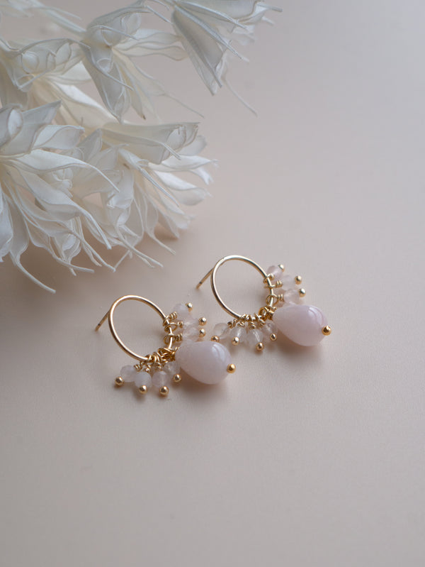Confetti studs - gold-filled beaded circle earrings - rose quartz