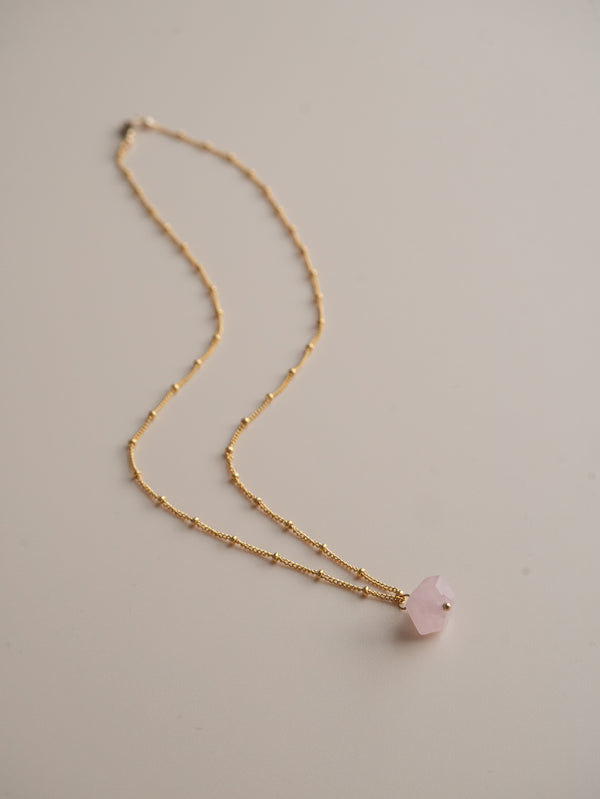Faceted rose quartz necklace