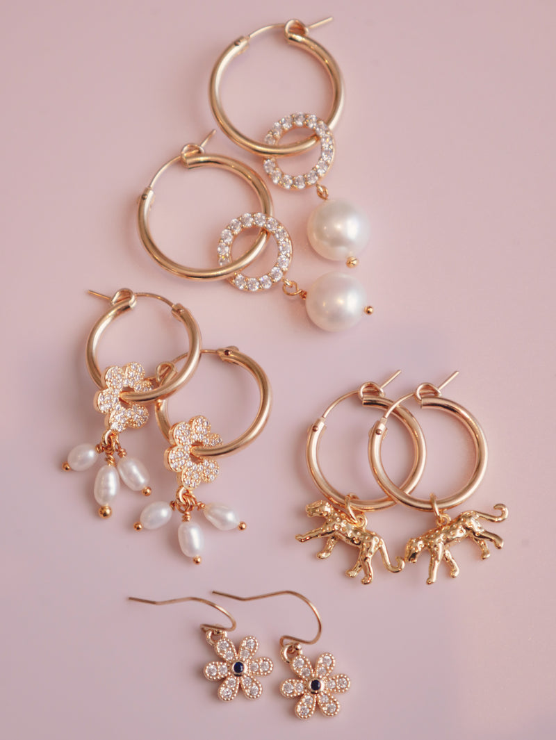 Vesica interlocking pearl gold-filled hoop earrings
