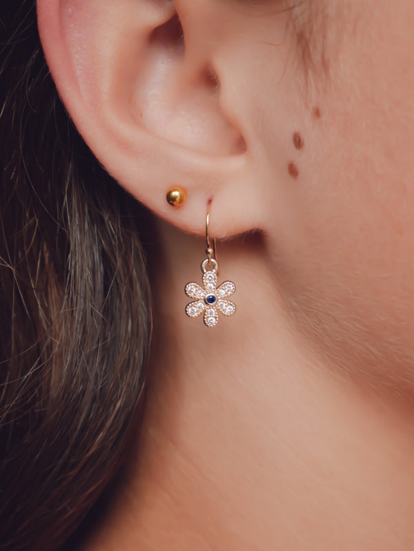 Gold-filled flower daisy earrings hooks 14k plated crystal daisy drops