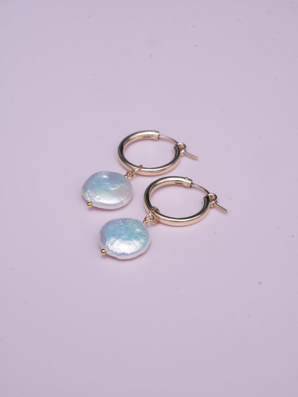 Hoop earrings featuring freshwater coin pearls with that beautiful shimmery lustre you only find on genuine pearls