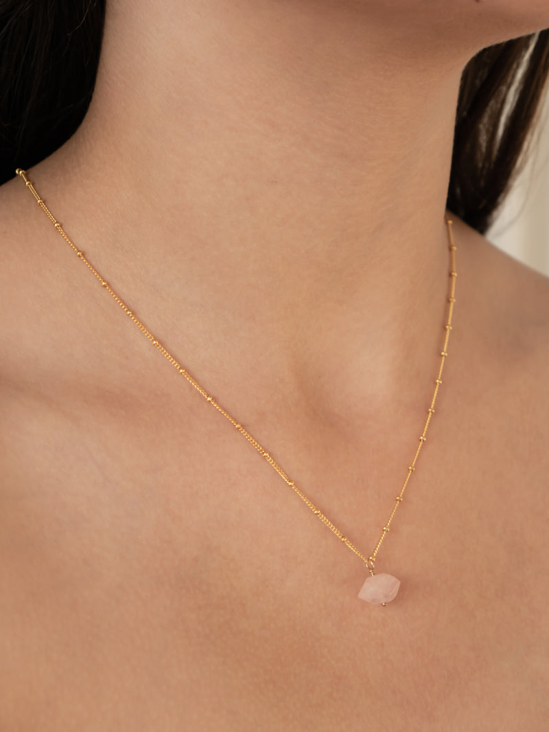 Faceted rose quartz necklace