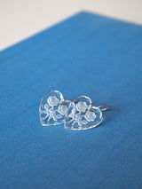 Chloris hearts - vintage etched glass flower earrings
