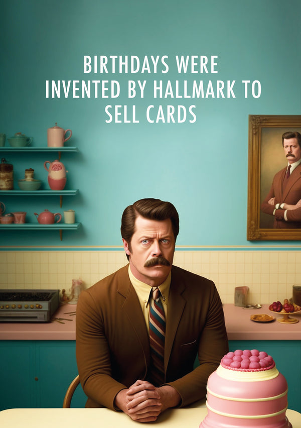 Our Ron Swanson Birthday Card is perfect for the anti-birthday celebrator in your life! Printed on high-quality card stock with a satin finish, this card comes with a matching envelope and is perfect for sending to your fellow Parks and Rec enthusiasts on their special day.    10.5 x 14.8 cm (A6) Heavyweight 16pt paper stock Sustainably sourced paper Light satin finish, left uncoated on the inside for easier writing Envelope included Blank inside 
